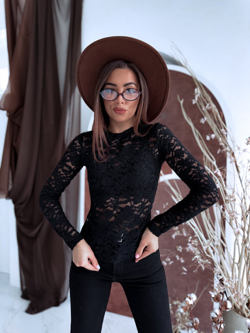 "SERENITY" mežģīņu tops HS10035 - MELNS